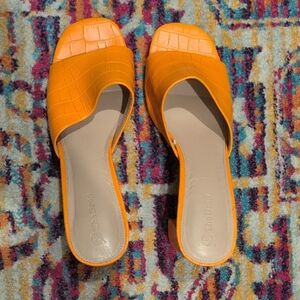 Vibrant Orange Embossed Slide Sandals